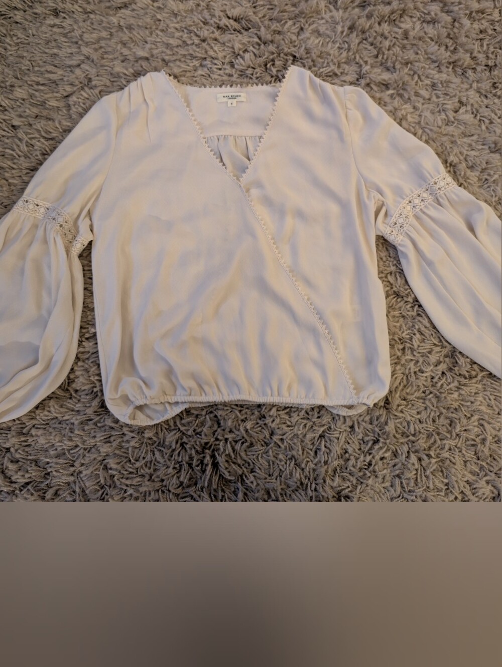 Max Studio London Ivory Lace Trim Puff Sleeve Blouse Size S